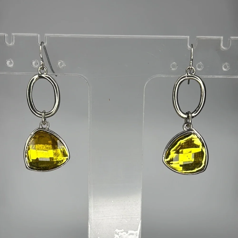 Modern Silver and Yellow Dangle Earrings